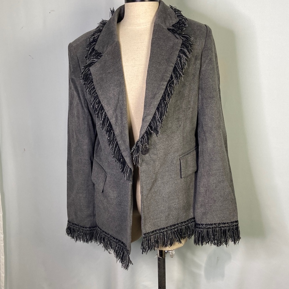 Vintage  TOWN & TRAVEL  Fringe Trim Cowboy  Gray Blazer Size 6